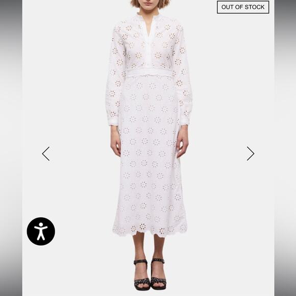 The Kooples Long White Dress With Broderie‎ Anglaise Floral Midi Sz 1 (S) NEW